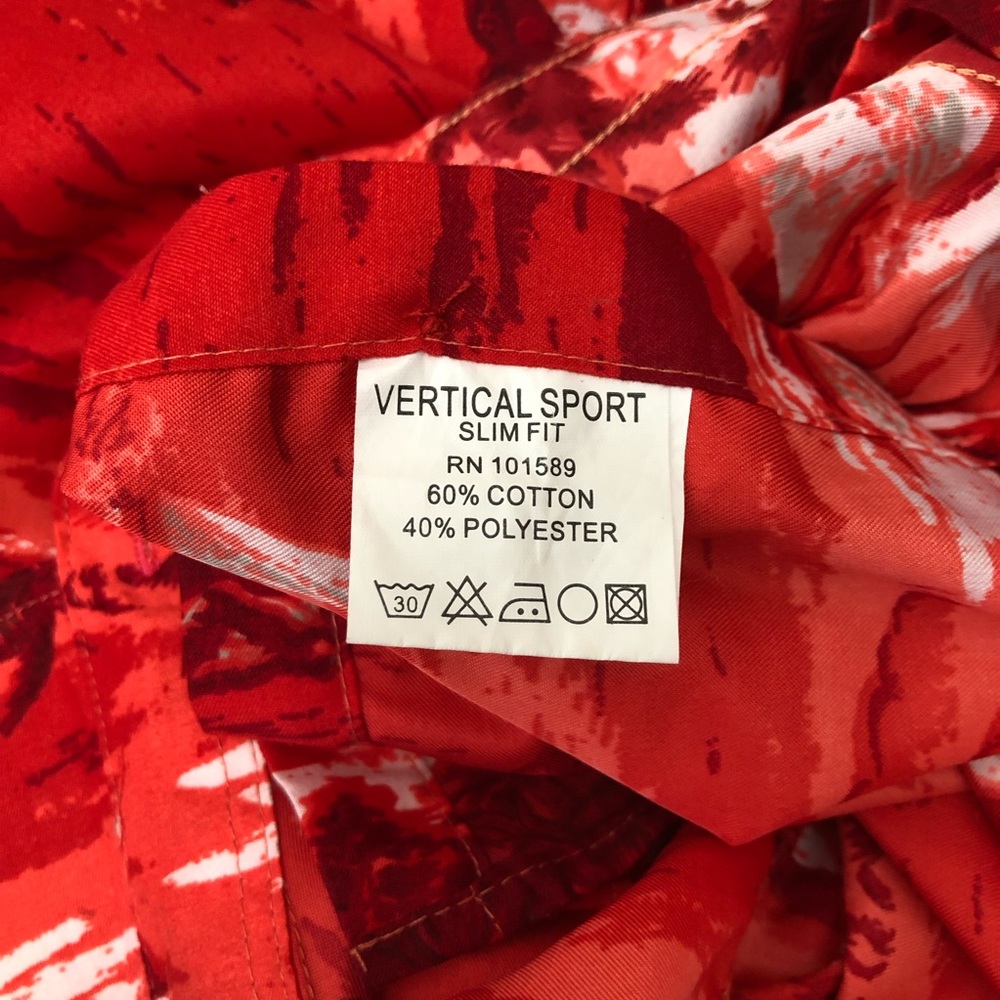 Vertical Sport Tropical Print  Button Down Casual Shirt Men's Size M Red/White - Picture 3 of 6